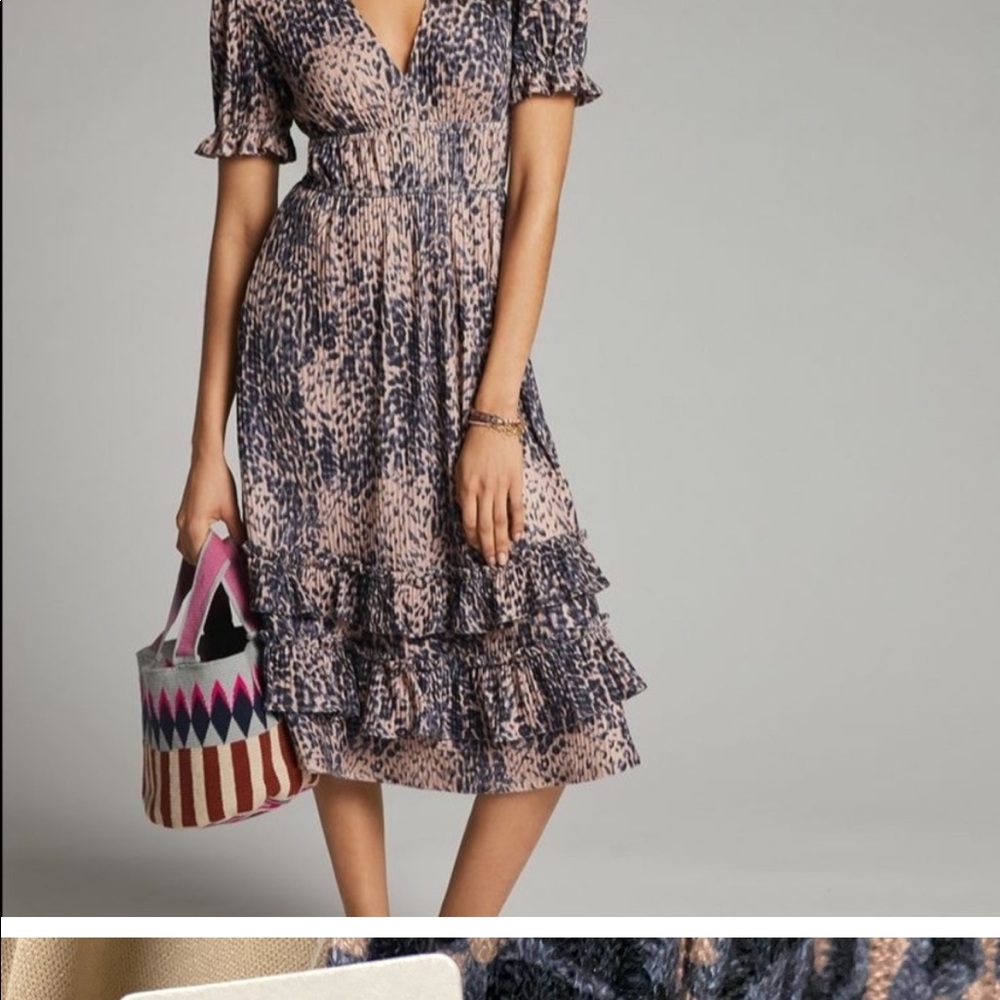 ANTHROPOLOGIE HUTCH ADELIA RUFFLED MIDI DRESS